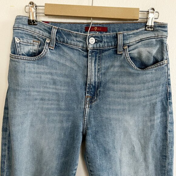 7 For All Mankind Jeans High Waisted Tapered Leg Light Wash Denim - Picture 2 of 11